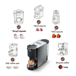 Cafetière HIBREW 5 en 1 : expresso, dosettes et plus encore